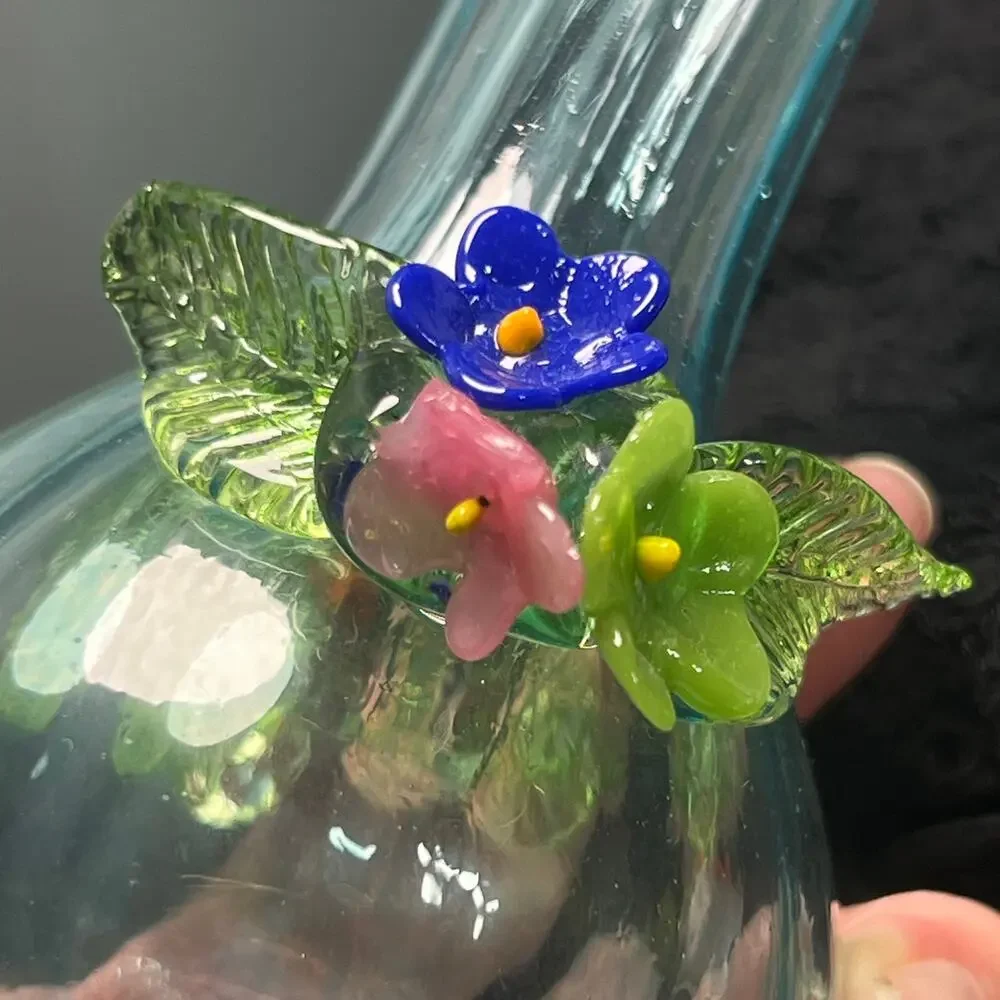 Vintage 40s Venetian Blue Blown Art Glass Vase Footed Bud 8 Inch Murano Italy